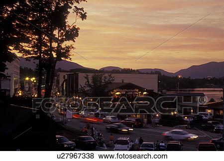 Lake Placid, NY, New York, evening View Large Photo Image Stock Photo - Lake Placid, NY, New York, evening. Fotosearch