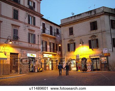Stock Image -  Lazio, Tarquinia, Italy, Europe, The medieval centre of Tarquinia in the evening.. Fotosearch