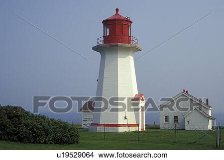 Picture -  lighthouse, Gaspe Peninsula, Quebec, Cap-dEspoir, Canada, Gulf of St. Lawrence, Cap-dEspoir Lighthouse on the Gaspe Peninsula along the Golfe du Saint-Laurent in Cap-dEspoir.. Fotosearch