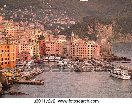 Liguria, Italy, Camogli, Riviera di Levante, Ligurian Riviera, Europe, Scenic view of the fishing port in the resort town of Camogli along the Ligurian Sea. View Large Photo Image Stock Image - Liguria, Italy, Camogli, Riviera di Levante, Ligurian Riviera, Europe, Scenic view of the fishing port in the resort town of Camogli along the Ligurian Sea.. Fotosearch