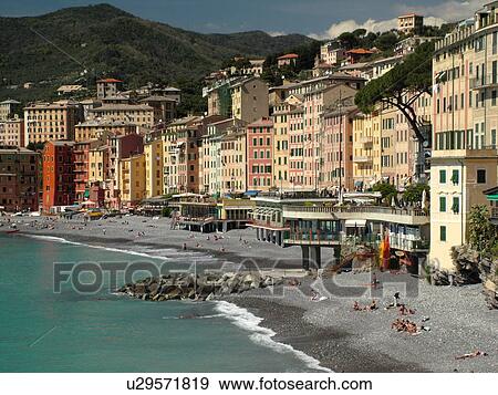 Liguria, Italy, Camogli, Riviera di Levante, Ligurian Riviera, Europe, Scenic view of the waterfront of the resort town of Camogli along the Ligurian Sea. View Large Photo Image Stock Photo - Liguria, Italy, Camogli, Riviera di Levante, Ligurian Riviera, Europe, Scenic view of the waterfront of the resort town of Camogli along the Ligurian Sea.. Fotosearch