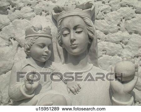 Stock Photo -  Liguria, Italy, Chiavari, Riviera di Levante, Ligurian Riviera, Europe, Madonna di Grazie relief made of marble from in the resort town of Chiavari.. Fotosearch