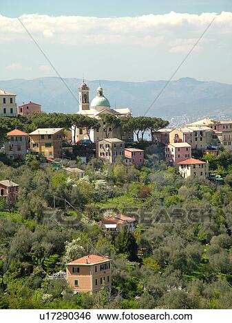 Stock Photograph -  Liguria, Italy, San Rocco, Riviera di Levante, Ligurian Riviera, Europe, View of the village of San Rocco.. Fotosearch