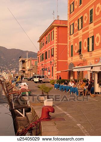 Stock Photo -  Liguria, Italy, Santa Margherita Ligure, Riviera di Levante, Ligurian Riviera, Europe, Waterfront on the harbor of the resort town of Santa Margherita Ligure on the Ligurian Sea.. Fotosearch