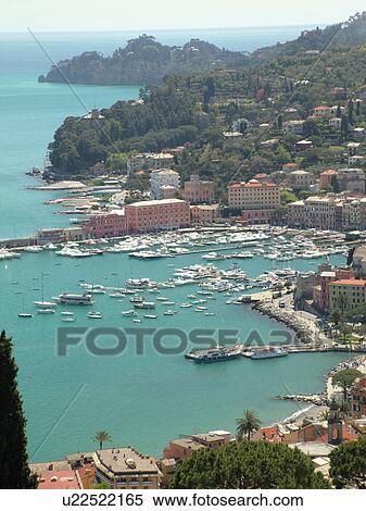Stock Photography -  Liguria, Italy, Santa Margherita Ligure, Riviera di Levante, Ligurian Riviera, Europe, Scenic view of the resort town of Santa Margherita Ligure along the Ligurian Sea.. Fotosearch