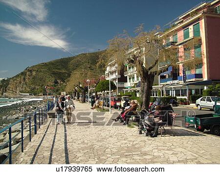 Stock Photography -  Liguria, Italy, Sestri Levante, Riviera di Levante, Ligurian Riviera, Europe, View of the waterfront in Sestri Levante along the Ligurian Sea.. Fotosearch