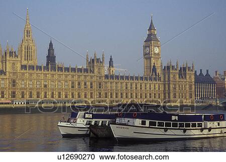 Stock Image -  London, England, Great Britain, United Kingdom, Europe, Houses of Parliament and Big Ben in Westminster along the River Thames. . Fotosearch