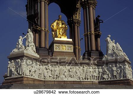 Stock Image -  London, England, Great Britain, United Kingdom, Europe, Albert Memorial at Kensington Gardens.. Fotosearch