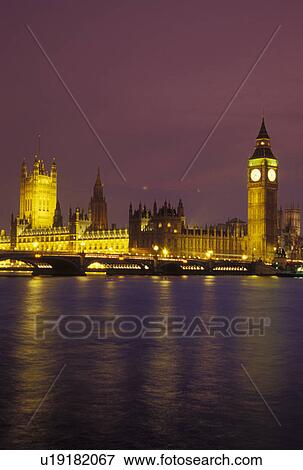 London, England, Great Britain, United Kingdom, Europe, Parliament Buildings, Big Ben, and Westminster Bridge in Westminster along the River Thames in the evening. View Large Photo Image Stock Photo - London, England, Great Britain, United Kingdom, Europe, Parliament Buildings, Big Ben, and Westminster Bridge in Westminster along the River Thames in the evening. . Fotosearch