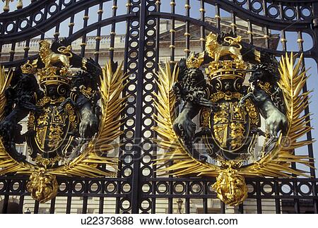 Stock Photo -  London, England, Great Britain, United Kingdom, Europe, The Palace Gate at Buckingham Palace.. Fotosearch