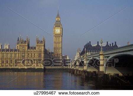 Stock Photo -  London, England, Great Britain, United Kingdom, Europe, Houses of Parliament, Big Ben and Westminster Bridge in Westminster along the River Thames. . Fotosearch