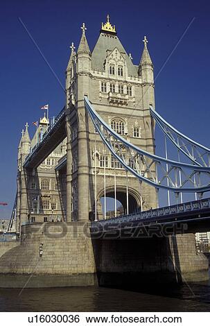 Stock Photograph -  London, England, Great Britain, United Kingdom, Europe, Tower Bridge crosses the River Thames in London.. Fotosearch