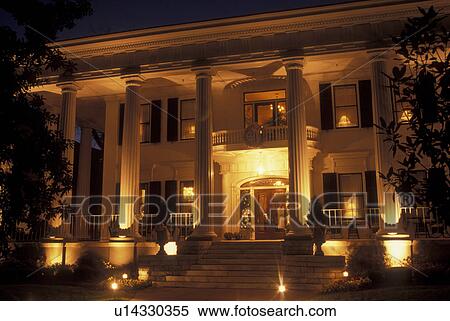 Stock Photography -  Macon, GA, Georgia, Historic Macon, 1842 Inn, Greek Revival House, evening. Fotosearch