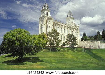 Stock Image -  Manti, UT, Utah, Mormon Temple, ca. 1888, in the town of Manti.. Fotosearch
