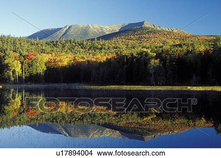 ME, Maine, Baxter State Park, Scenic view of Mt. Katahdin reflecting in the calm waters of Abol Pond in Baxter State Park in the fall. View Large Photo Image Picture - ME, Maine, Baxter State Park, Scenic view of Mt. Katahdin reflecting in the calm waters of Abol Pond in Baxter State Park in the fall. . Fotosearch