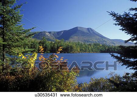 ME, Maine, Baxter State Park, Scenic view of Mt. Katahdin from Daicey Pond in Baxter State Park in the fall. View Large Photo Image Stock Image - ME, Maine, Baxter State Park, Scenic view of Mt. Katahdin from Daicey Pond in Baxter State Park in the fall. . Fotosearch