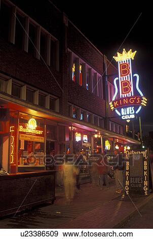 Memphis, TN, Tennessee, BB King Blues Club on Beale Street, evening, neon lights View Large Photo Image Stock Photo - Memphis, TN, Tennessee, BB King Blues Club on Beale Street, evening, neon lights. Fotosearch