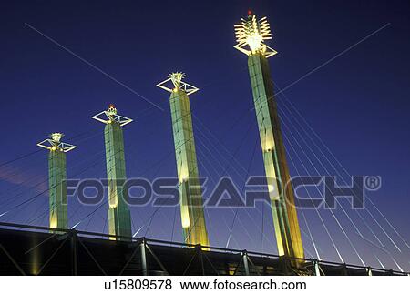 Stock Photo -  MO, Missouri, Kansas City, sky stations/pylon caps on top of Convention Center, downtown, evening. Fotosearch