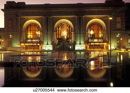 MO, Missouri, Kansas City, Union Station, The Bloch Fountain, evening View Large Photo Image Picture - MO, Missouri, Kansas City, Union Station, The Bloch Fountain, evening. Fotosearch