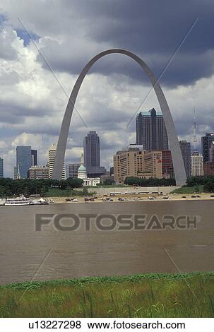 MO, Missouri, St. Louis, skyline, Mississippi River, The Gateway Arch from East St. Louis, Jefferson National Expansion Memorial, Gateway to the West View Large Photo Image Stock Photo - MO, Missouri, St. Louis, skyline, Mississippi River, The Gateway Arch from East St. Louis, Jefferson National Expansion Memorial, Gateway to the West. Fotosearch
