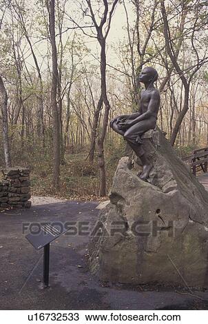 Stock Image -  MO, Missouri, Young George Washington Carver Boy Statue at the George Washington Carver National Monument, Boy Carver. Fotosearch