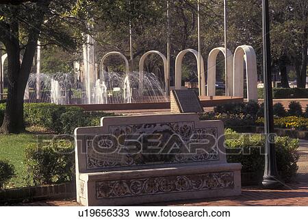 Stock Image -  Mobile, AL, Alabama, Spanish Plaza, bench made of decorated ceramic tiles. Fotosearch