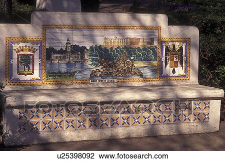 Stock Image -  Mobile, AL, Alabama, Spanish Plaza, bench made of decorated ceramic tiles. Fotosearch