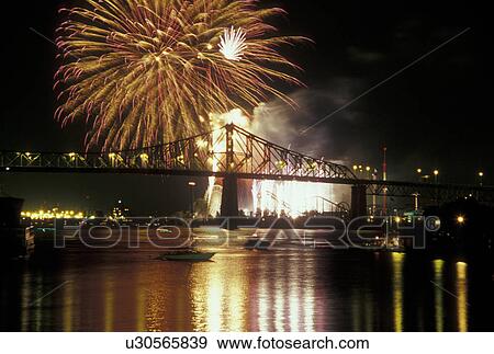 Stock Photo -  Montreal, Canada, Quebec, Bensen and Hedges Firework Competition, fireworks. Fotosearch