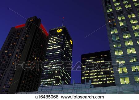 Montreal, Canada, Quebec, High rise buildings in the evening in downtown Montreal. View Large Photo Image Stock Photograph - Montreal, Canada, Quebec, High rise buildings in the evening in downtown Montreal.. Fotosearch