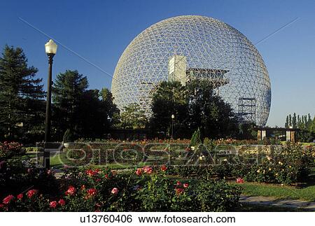 Montreal, Canada, Quebec, Ile Ste. Helene, View of the Biosphere, built for Expo 67, from the rose garden on Ile Sainte Helene (St. Helen's Island) in Montreal. View Large Photo Image Stock Photograph - Montreal, Canada, Quebec, Ile Ste. Helene, View of the Biosphere, built for Expo 67, from the rose garden on Ile Sainte Helene (St. Helen's Island) in Montreal.. Fotosearch