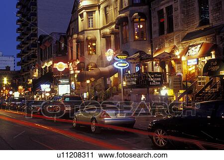 Stock Photography Of Montreal Canada Quebec Restaurants Along Montreal Canada Quebec Restaurants Along Crescent Street In The Evening Downtown