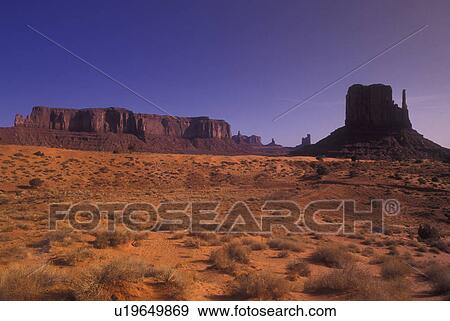 Stock Photo -  Monument Valley Navajo Tribal Park, AZ, Arizona, The Left/West Mitten Butte. Fotosearch