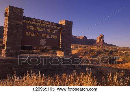 Stock Photography -  Monument Valley Navajo Tribal Park, AZ, Arizona, entrance sign. Fotosearch