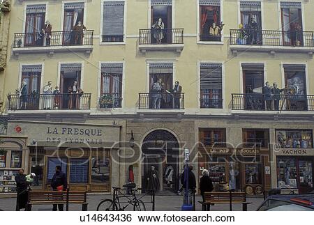 mural, fresque, Lyon, Rhone-Alpes, France, Europe, La Fresque des Lyonnais in downtown Lyon. View Large Photo Image Stock Photograph - mural, fresque, Lyon, Rhone-Alpes, France, Europe, La Fresque des Lyonnais in downtown Lyon.. Fotosearch