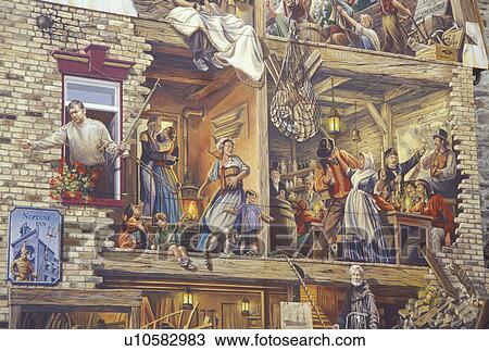 mural, Quebec City, Canada, Quebec, La fresque du Petit-Champlain in Vieux Quebec (Old Quebec). View Large Photo Image Stock Image - mural, Quebec City, Canada, Quebec, La fresque du Petit-Champlain in Vieux Quebec (Old Quebec).. Fotosearch