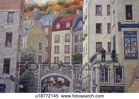 Stock Photography -  mural, Quebec City, Canada, Quebec, Fresque des Quebecois in Vieux Quebec (Old Quebec).. Fotosearch