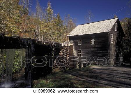Stock Image -  NC, North Carolina, Great Smoky Mountains National Park, Mingus Mill, fall, grist mill. Fotosearch