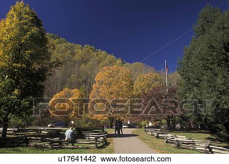 Stock Image -  NC, North Carolina, Great Smoky Mountains National Park, Pioneer Farmstead, fall. Fotosearch