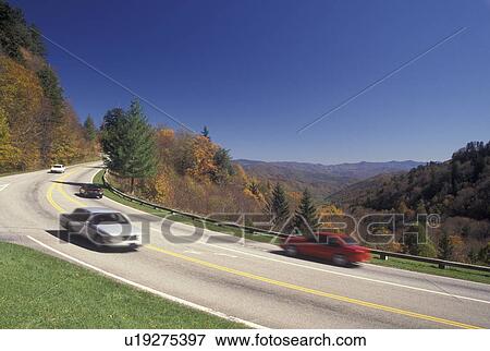 Stock Photo -  NC, North Carolina, Great Smoky Mountains National Park, Newfound Gap road, transportation, fall. Fotosearch