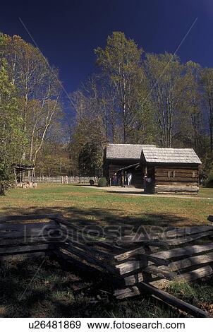 Stock Photo -  NC, North Carolina, Great Smoky Mountains National Park, Pioneer Farmstead, fall. Fotosearch