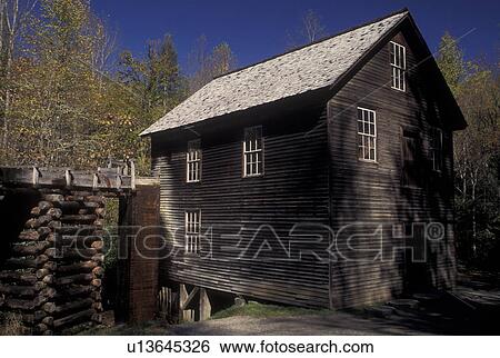Stock Photograph -  NC, North Carolina, Great Smoky Mountains National Park, Mingus Mill, fall, grist mill. Fotosearch