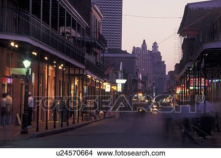 New Orleans, LA, Louisiana, French Quarter, Bourbon Street, evening View Large Photo Image Picture - New Orleans, LA, Louisiana, French Quarter, Bourbon Street, evening. Fotosearch
