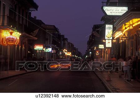 New Orleans, LA, Louisiana, French Quarter, Bourbon Street, evening View Large Photo Image Stock Photo - New Orleans, LA, Louisiana, French Quarter, Bourbon Street, evening. Fotosearch