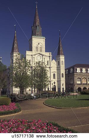 Stock Photo -  New Orleans, LA, Louisiana, French Quarter, Jackson Square, St. Louis Cathedral. Fotosearch