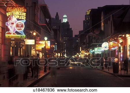 New Orleans, LA, Louisiana, French Quarter, Bourbon Street, evening View Large Photo Image Stock Photograph - New Orleans, LA, Louisiana, French Quarter, Bourbon Street, evening. Fotosearch