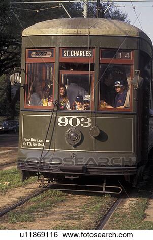 Stock Photograph -  New Orleans, LA, Louisiana, St. Charles Trolley, St. Charles Avenue. Fotosearch
