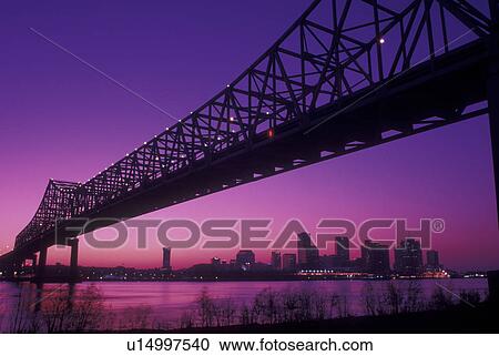 New Orleans, LA, Louisiana, Mississippi River, Greater New Orleans Bridge, evening, skyline View Large Photo Image Stock Image - New Orleans, LA, Louisiana, Mississippi River, Greater New Orleans Bridge, evening, skyline. Fotosearch