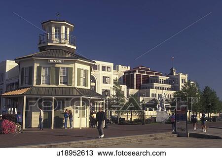 Stock Image -  New Orleans, LA, Louisiana, Mississippi River, Ticket office at Riverboat Docks. Fotosearch