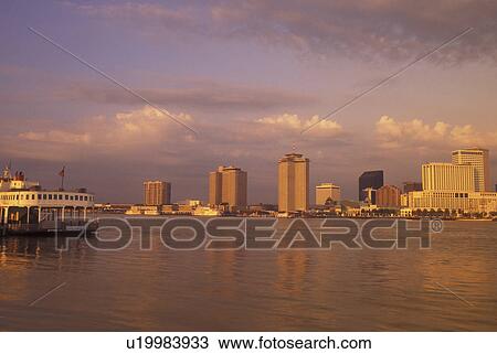 Stock Image -  New Orleans, LA, Louisiana, Mississippi River, skyline, Canal Street Ferry. Fotosearch