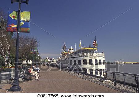 Stock Photography -  New Orleans, LA, Louisiana, Mississippi River, Riverfront Park, Moonwalk. Fotosearch